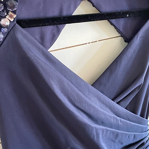 Maggie London Navy Cocktail Dress w/Jeweled Detailing on Cap Sleeves, Size 4 - Picture 7 of 10